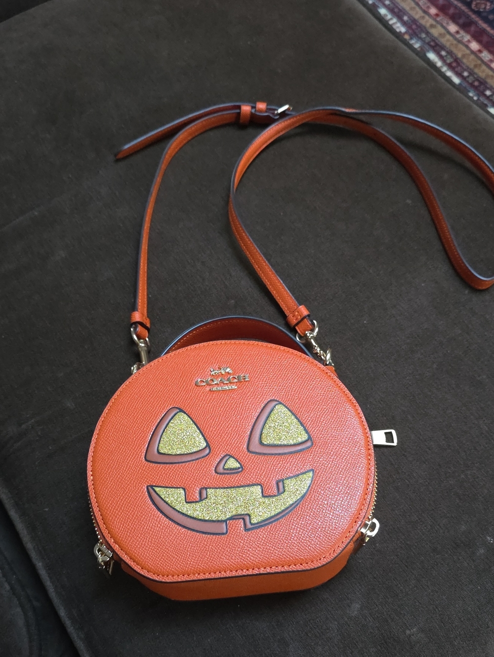 Coach Orange Pumpkin Face Round Crossbody Bag